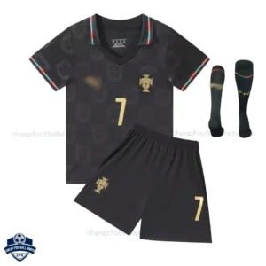 Portugal World Cup RONALDO 7 Black Special Edition Kids Football Kit 2026 - Front View