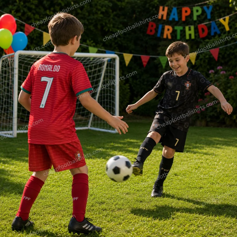 Portugal World Cup 2026 Gift Pack – Home and Black Panther Kids Cheap Football Kits - RONALDO 7 (With Socks)
