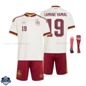 Spain World Cup Away Kids Football Kit 2026 LAMINE YAMAL 19 - Overview with socks