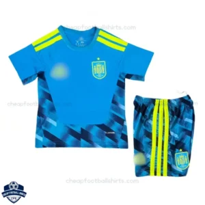 Spain World Cup 2026 Blue Goalkeeper Kids Cheap Football Kit