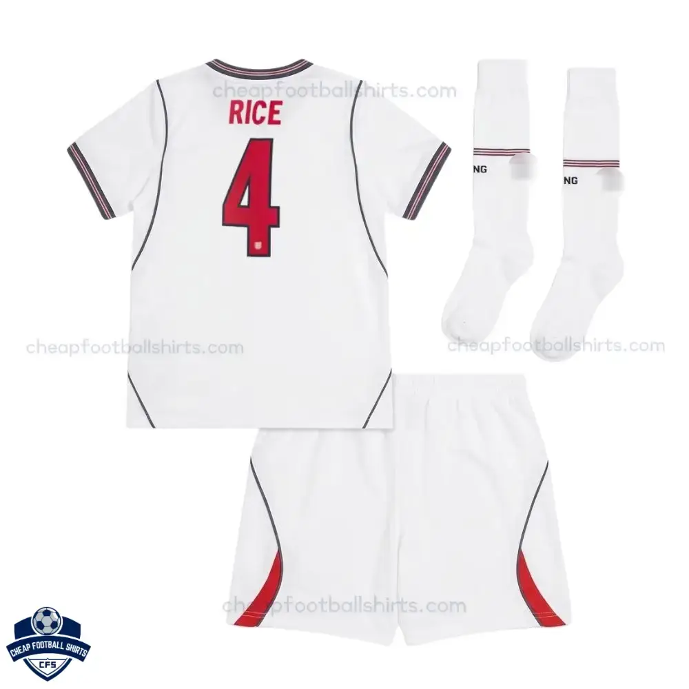 England World Cup 2026 Home Kids Football Kit RICE 4 - Back view