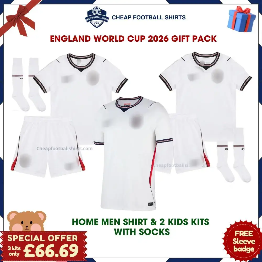 England Supporters Kit 4点 未開封品 England World Cup 2026 Gift Pack – Home Dad Shirt and 2 Kids