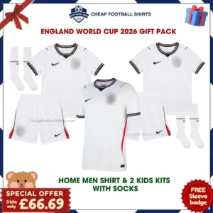 England World Cup 2026 Gift Pack – Home Dad Shirt and 2 Kids Football Kits
