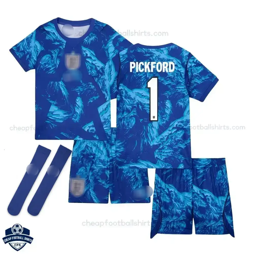 England World Cup 2026 Blue Goalkeeper Kids Cheap Football Kit – PICKFORD 1 with socks