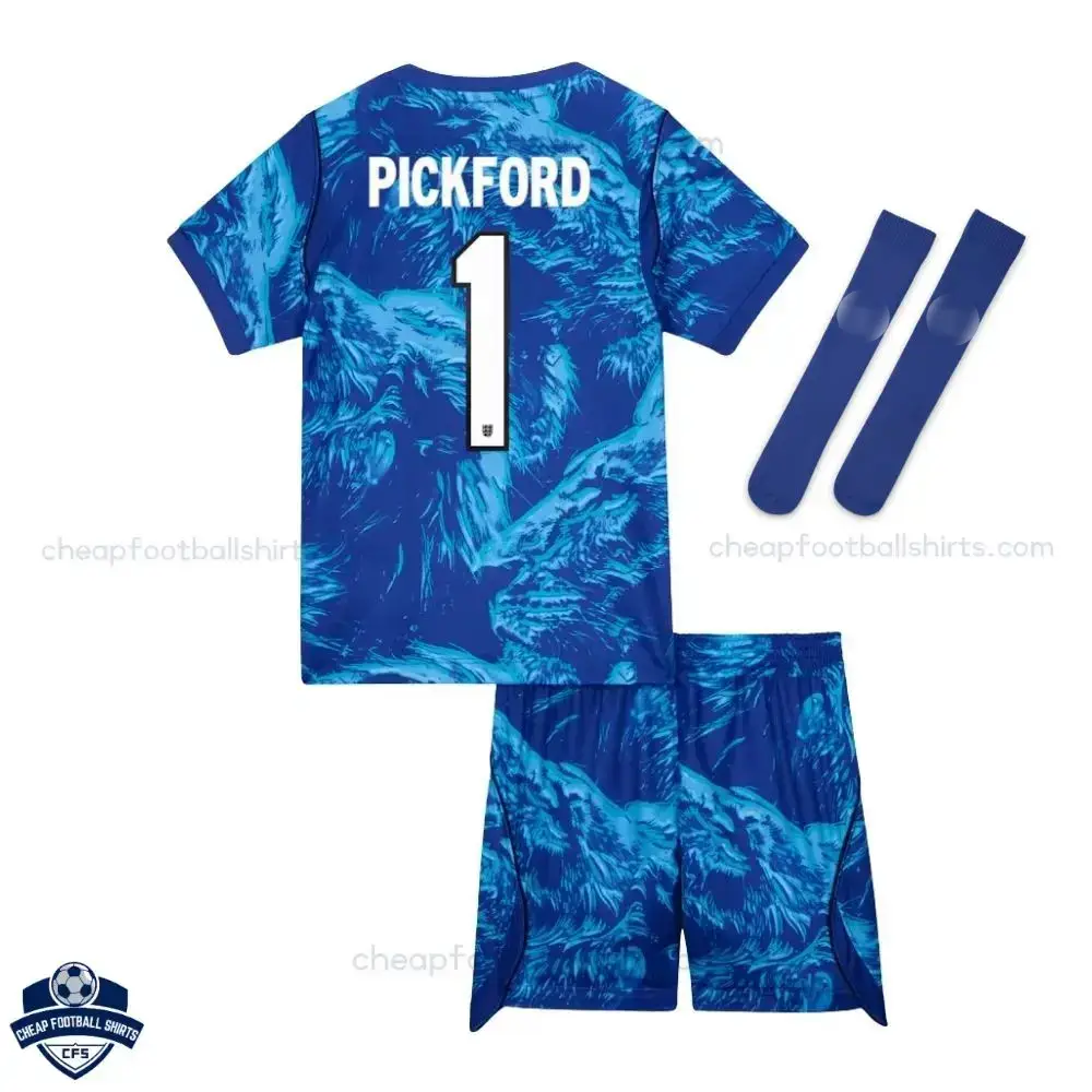 England World Cup 2026 Blue Goalkeeper Kids Cheap Football Kit – PICKFORD 1 - back view