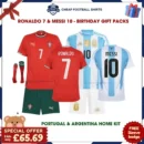 Portugal and Argentina 2024 Gift Pack - Home Kids Cheap Football Kits - RONALDO 7 and MESSI 10
