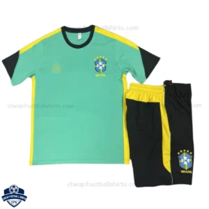 Brazil World Cup 2026 Green Training Kids Cheap Football Kit - Front View