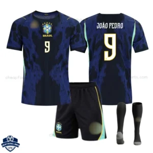 Brazil World Cup 2026 JOÃO PEDRO 9 Away Kids Cheap Football Kit - overview