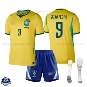 Brazil World Cup 2026 JOÃO PEDRO 9 Home Kids Cheap Football Kit - overview
