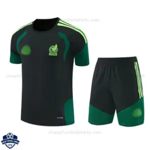 Mexico World Cup 2026 Black Green Training Kids Cheap Football Kit - Front View
