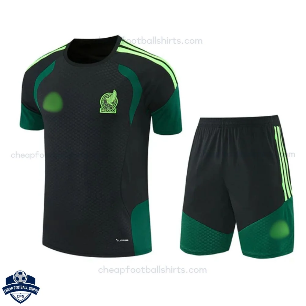 Mexico World Cup 2026 Black Green Training Kids Cheap Football Kit - Front View