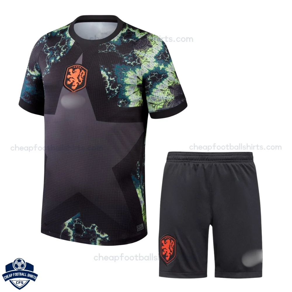 Netherlands World Cup 2026 Black Goalkeeper for Men and Kids Cheap Football Kit - front view