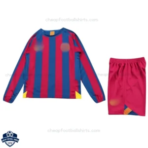 Retro Barcelona Reissue Kids Cheap Football Kit 2005/06 Long Sleeve - Front View