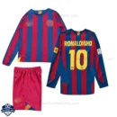 Retro Barcelona Reissue RONALDINHO 10 Kids Cheap Football Kit 2005/06 Long Sleeve - overview
