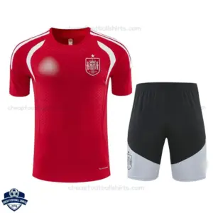 Spain World Cup 2026 Red Black Training Kids Cheap Football Kit - Front View