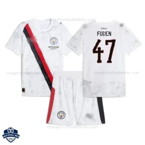 Manchester City FODEN 47 White KidSuper Kids Cheap Football Kit 2025/26