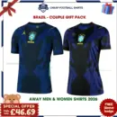 Brazil World Cup 2026 Couple Gift Pack – Away Men and Women Football Shirts
