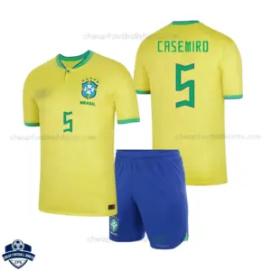 Brazil Home Kids Cheap Football Kit 2022 - CASEMIRO 5 - overview