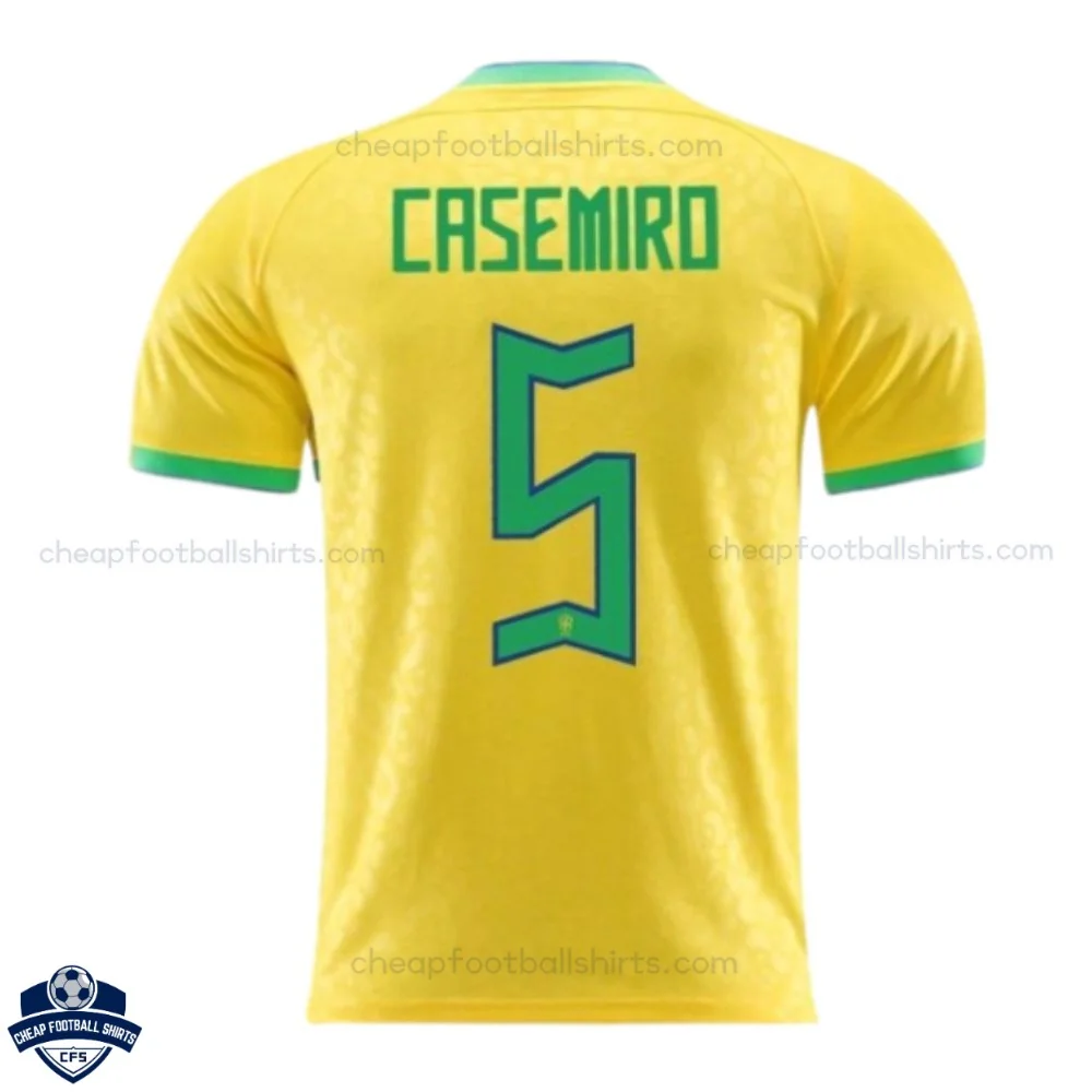 Brazil Home Kids Cheap Football Kit 2022 - CASEMIRO 5 - back view
