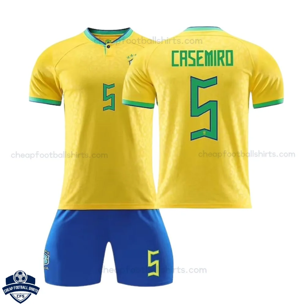 Brazil Home Kids Cheap Football Kit 2022 - CASEMIRO 5 - overview