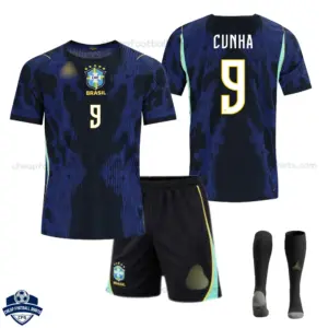 Brazil World Cup 2026 Away Kids Cheap Football Kit - CUNHA 9 - overview