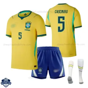 Brazil World Cup 2026 Home Kids Cheap Football Kit - CASEMIRO 5 - overview
