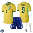 Brazil World Cup 2026 Home Kids Cheap Football Kit - CUNHA 9 - overview