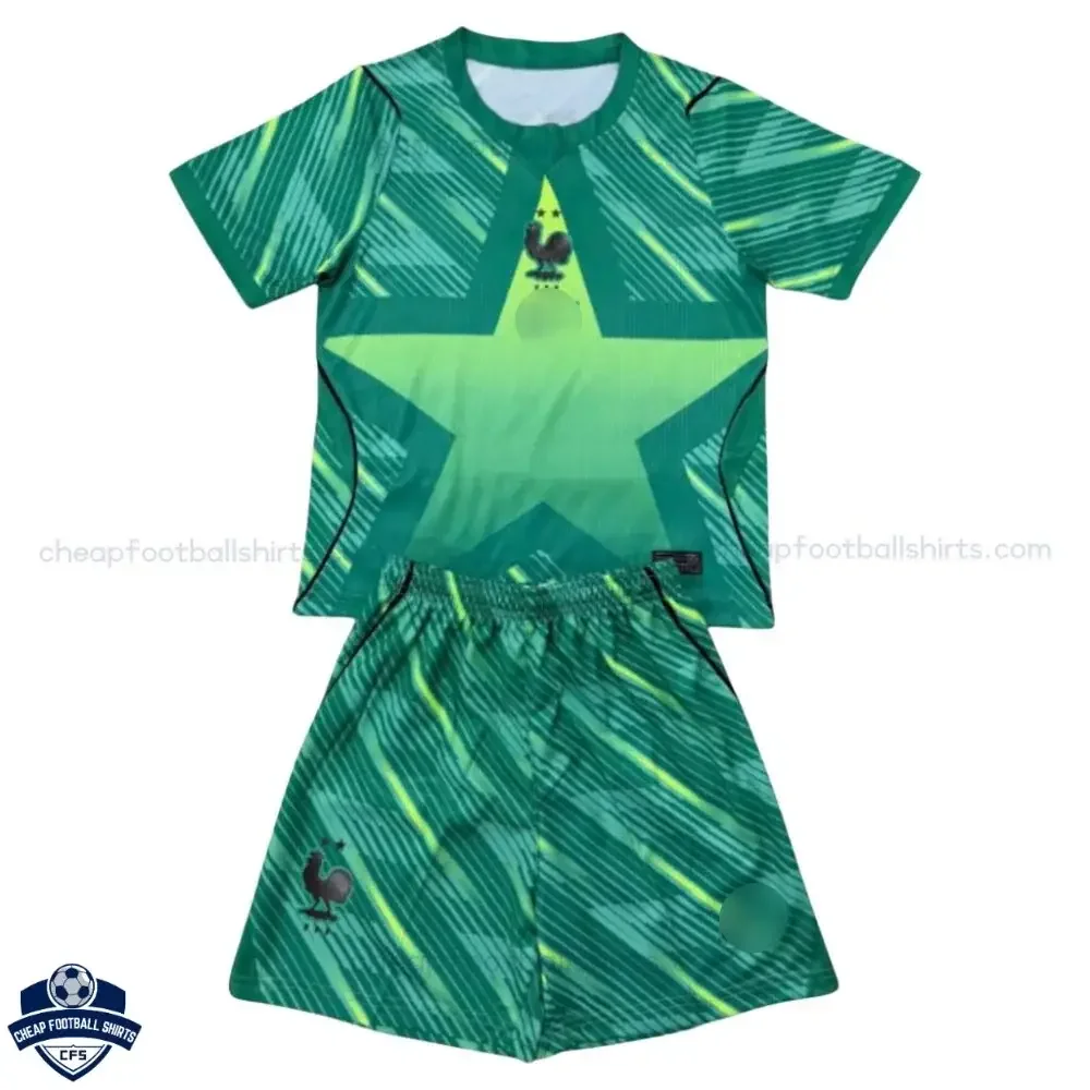 France World Cup 2026 Green Goalkeeper Kids Cheap Football Kit - Front view