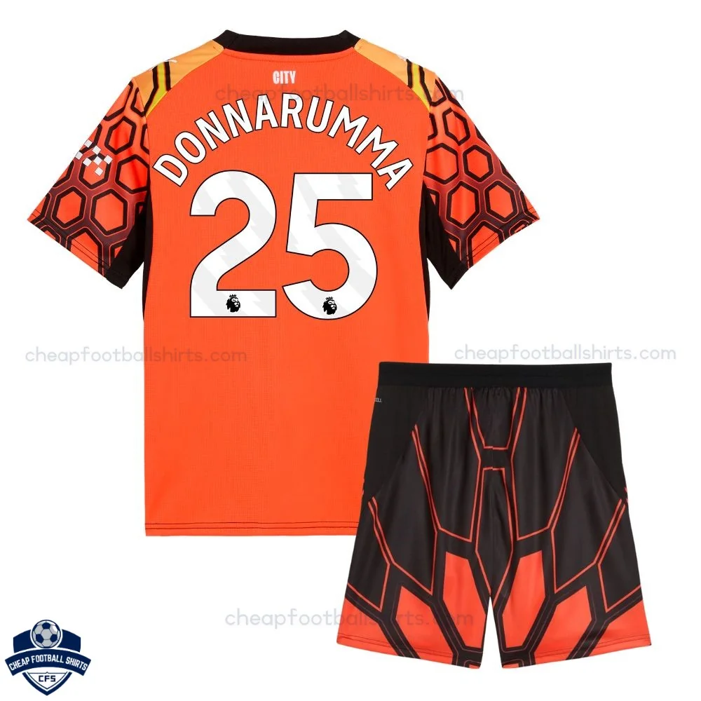 Manchester City Orange Goalkeeper Kids Cheap Football Kit 2026/27 - DONNARUMMA 25 - back view