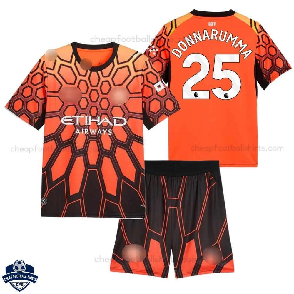 Manchester City Orange Goalkeeper Kids Cheap Football Kit 2026/27 - DONNARUMMA 25 - overview