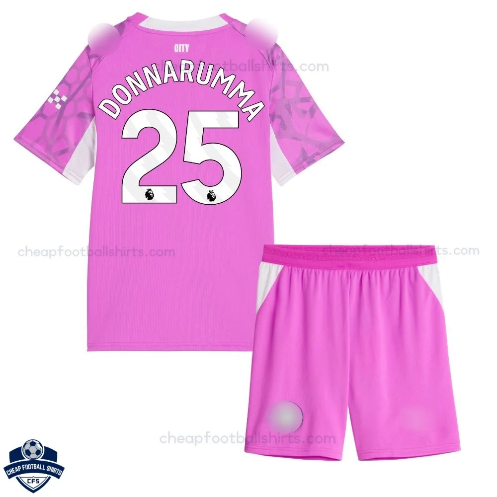 Manchester City Pink Goalkeeper Kids Cheap Football Kit 2026/27 - DONNARUMMA 25 - back view