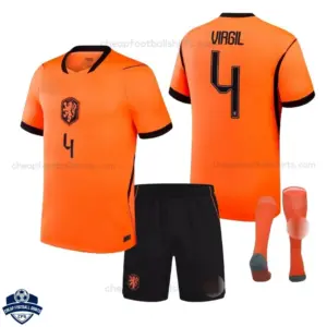 Netherlands World Cup 2026 Home Kids Cheap Football Kit - VIRGIL 4- overview