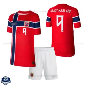 Norway World Cup 2026 Home Kids Cheap Football Kit - BRAUT HAALAND 9 - overview