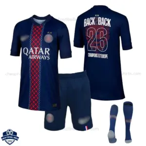 PSG Home Champions of Europe Kids Cheap Football Kit 2025/26 - BACK2BACK 26