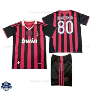 Retro AC Milan Home Kids Cheap Football Kit 2009/10 - RONALDINHO 80 - overview