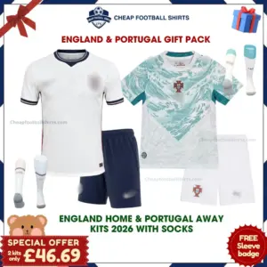 England and Portugal World Cup 2026 Gift Pack - Home and Away Kids Cheap Football Kits (With Socks)