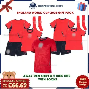 England World Cup 2026 Gift Pack – Away Dad Shirt and 2 Kids Football Kits
