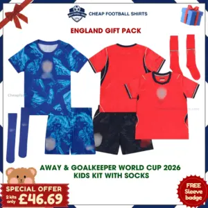 England World Cup 2026 Gift Pack – Away and Goalkeeper Kids Cheap Football Kits (With Socks)