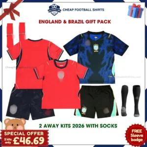 England and Brazil World Cup 2026 Gift Pack - Away Kids Cheap Football Kits (With Socks) - overview