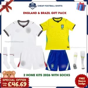 England and Brazil World Cup 2026 Gift Pack - Home Kids Cheap Football Kits (With Socks) - overview