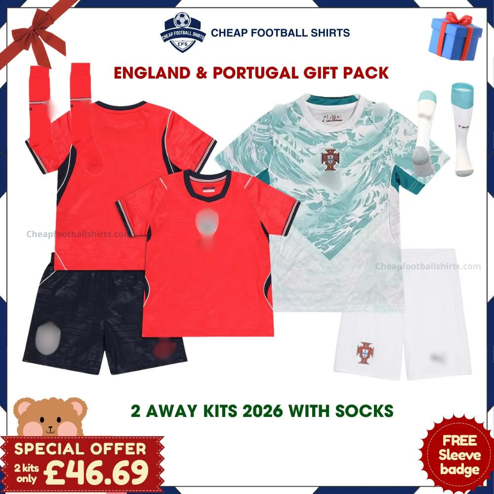 England and Portugal World Cup 2026 Gift Pack - Away Kids Cheap Football Kits (With Socks)