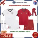 England and Portugal World Cup 2026 Gift Pack - Home Kids Cheap Football Kits (With Socks)