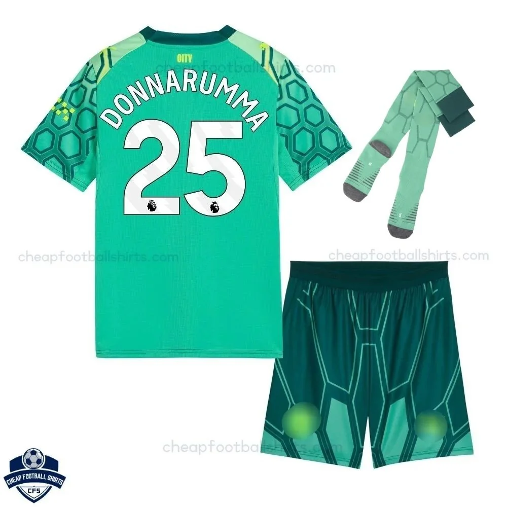 Manchester City Green Goalkeeper Kids Cheap Football Kit 2026/27 - DONNARUMMA 25 - Back view
