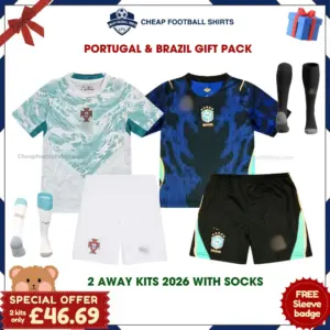 Portugal and Brazil World Cup 2026 Gift Pack - Away Kids Cheap Football Kits (With Socks)