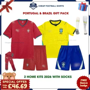 Portugal and Brazil World Cup 2026 Gift Pack - Home Kids Cheap Football Kits (With Socks)