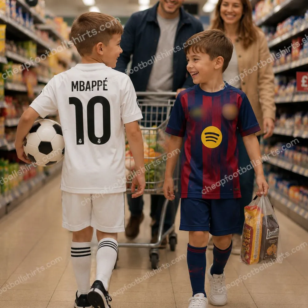 Real Madrid and Barcelona 2025/26 Gift Pack - Home Kids Cheap Football Kits - MBAPPÉ 10 and LAMINE YAMAL 10 (With Socks)