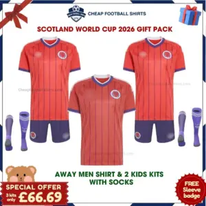 Scotland World Cup 2026 Gift Pack – Away Dad Shirt and 2 Kids Football Kits