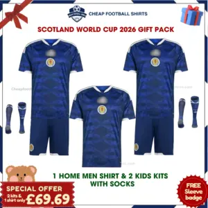 Scotland World Cup 2026 Gift Pack – Home Dad Shirt and 2 Kids Football Kits