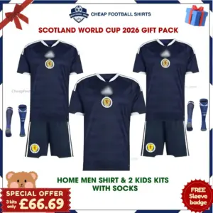 Scotland World Cup 2026 Gift Pack – Home Dad Shirt and 2 Kids Football Kits