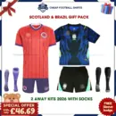 Scotland and Brazil World Cup 2026 Gift Pack - Away Kids Cheap Football Kits (With Socks)